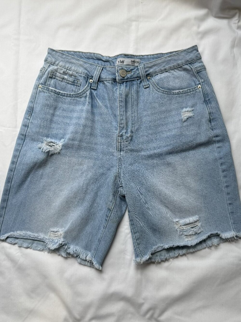 YMI Dream Light Wash Distressed Denim Bermuda Shorts Jorts Size 11/30